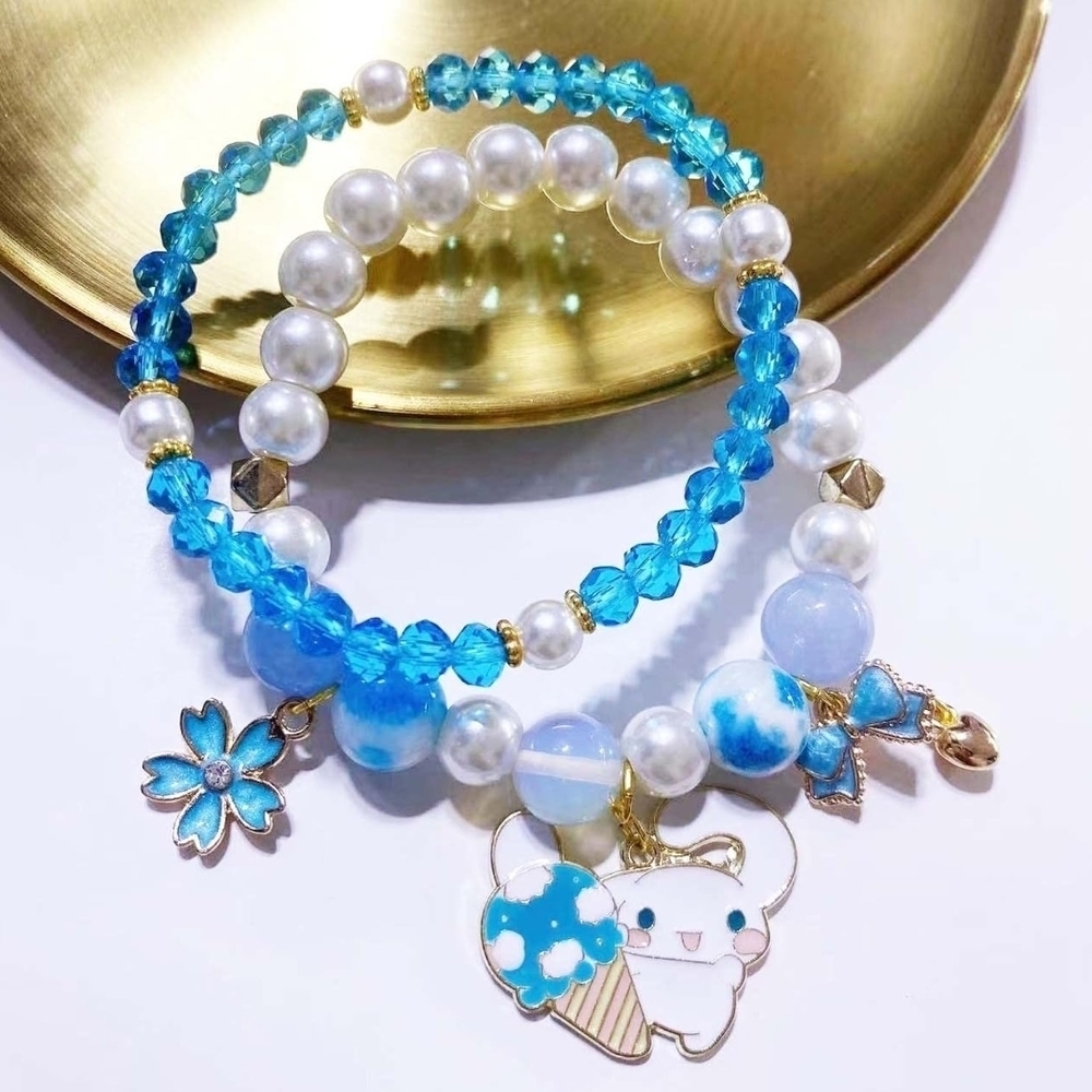 Women's Blue and White Kids Charm Bracelet Set